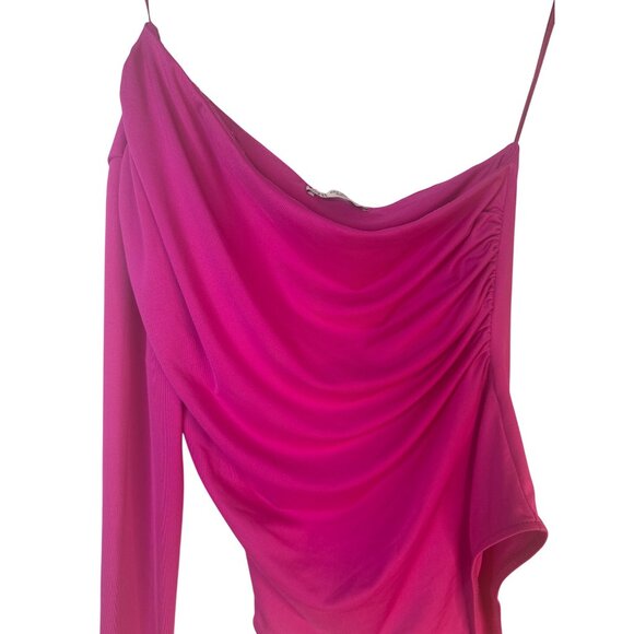 2/$30 ZARA Hot Pink Small Asymmetrical One Shoulder Bodysuit - Picture 6 of 12
